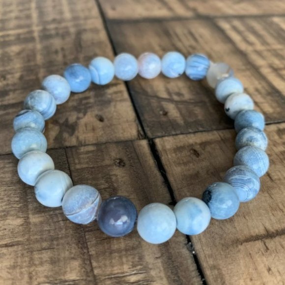 8mm Blue & White Denim Agate Chakra Bracelet - Picture 4 of 5